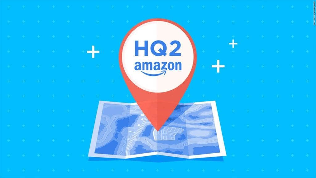 A map with an arrow pointing to the amazon hq 2 location.