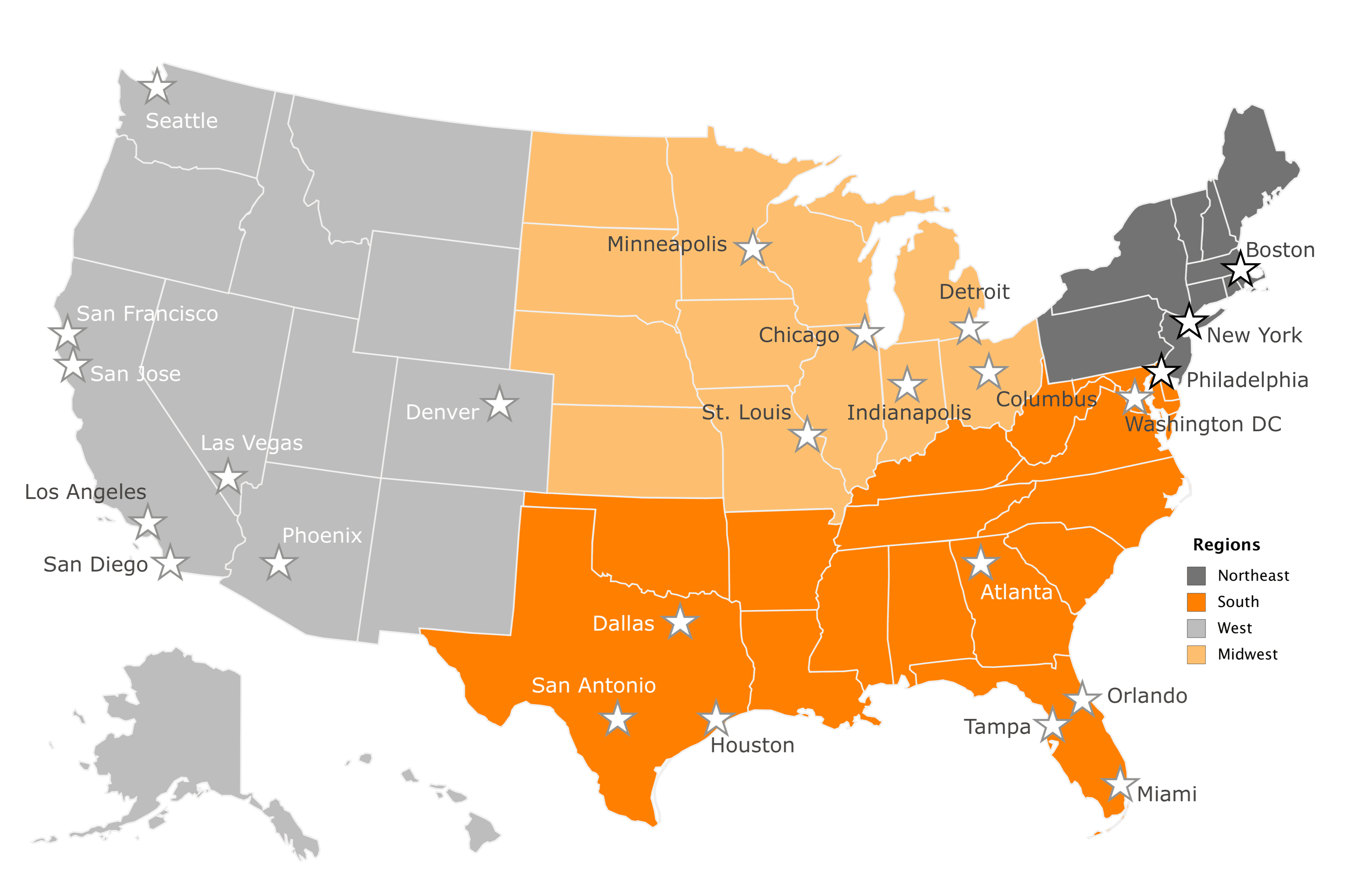 A map of the united states with different colors.